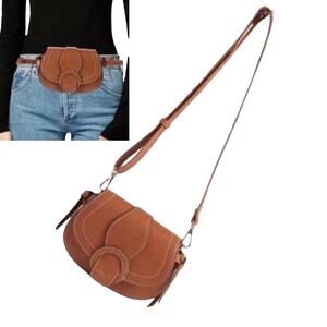 NEW Rachel Zoe’s Curateur Edessi BELT CROSSBODY BAG Brown Vegan Leather Handbag